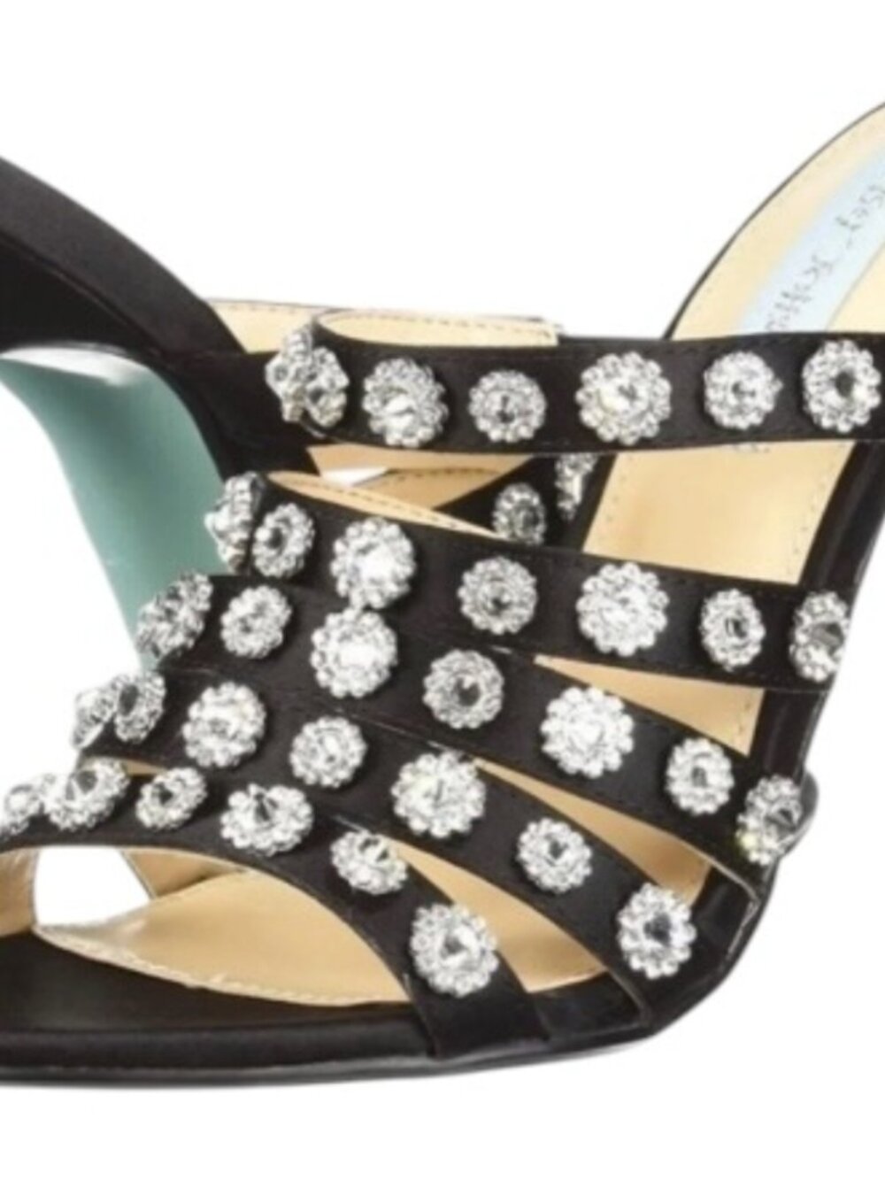 BETSEY JOHNSON – Jovi Heels Black Satin Embellished Size 8.5 New with Box